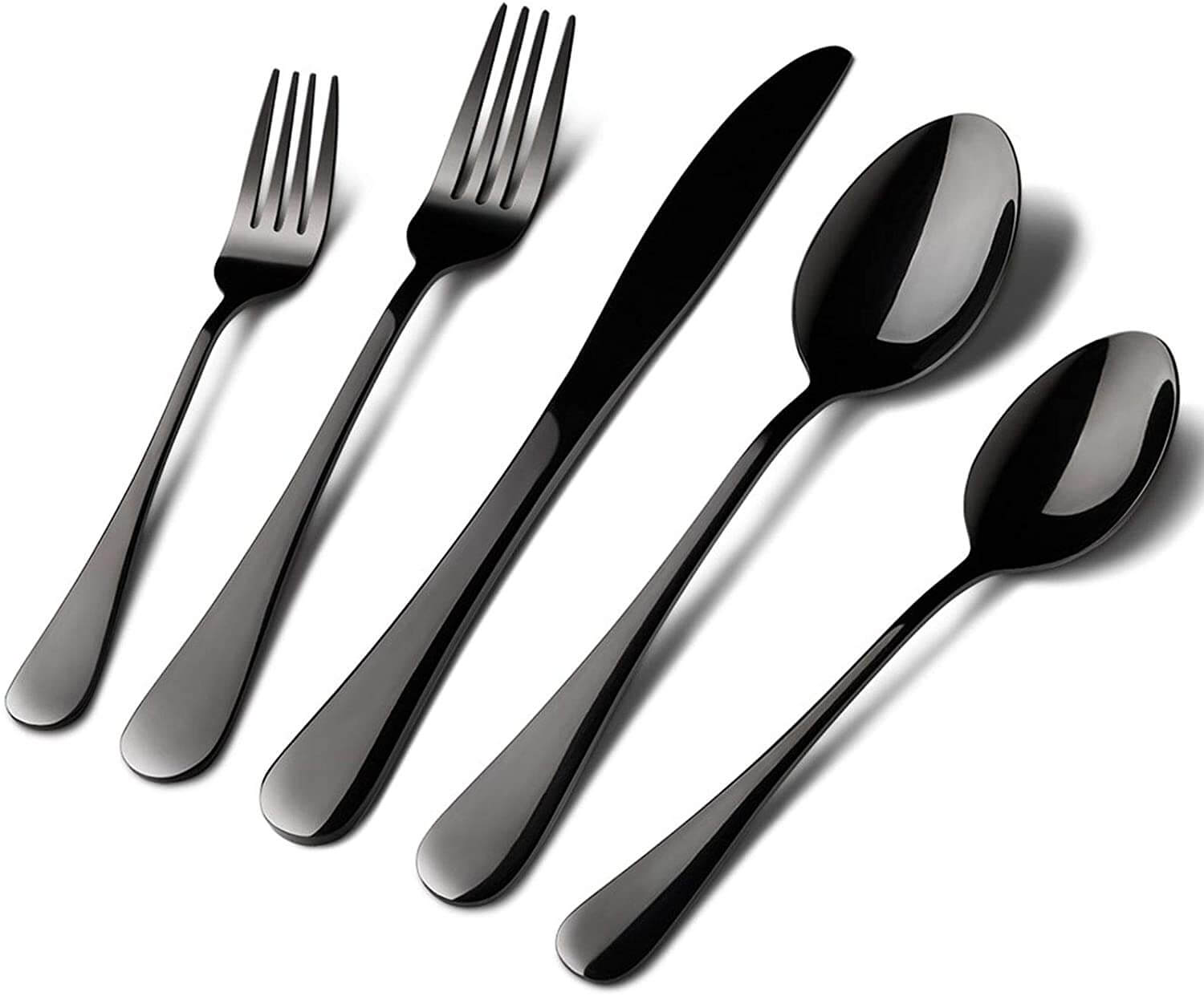 40 Pcs Black Stainless Steel Dishwasher Safe Silverware Flatware Cutlery Set Serve for 8 - Bevelse