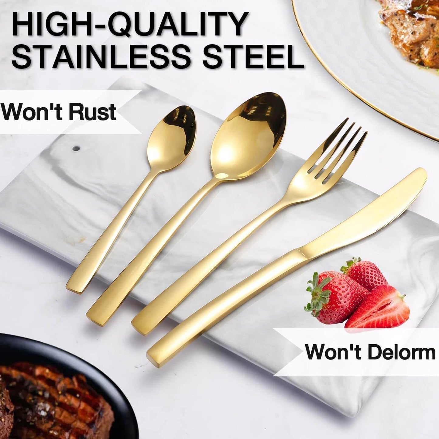 24Pcs Golden Silver Stainless Steel Flatware Cutlery Set Service for 6 - Bevelse