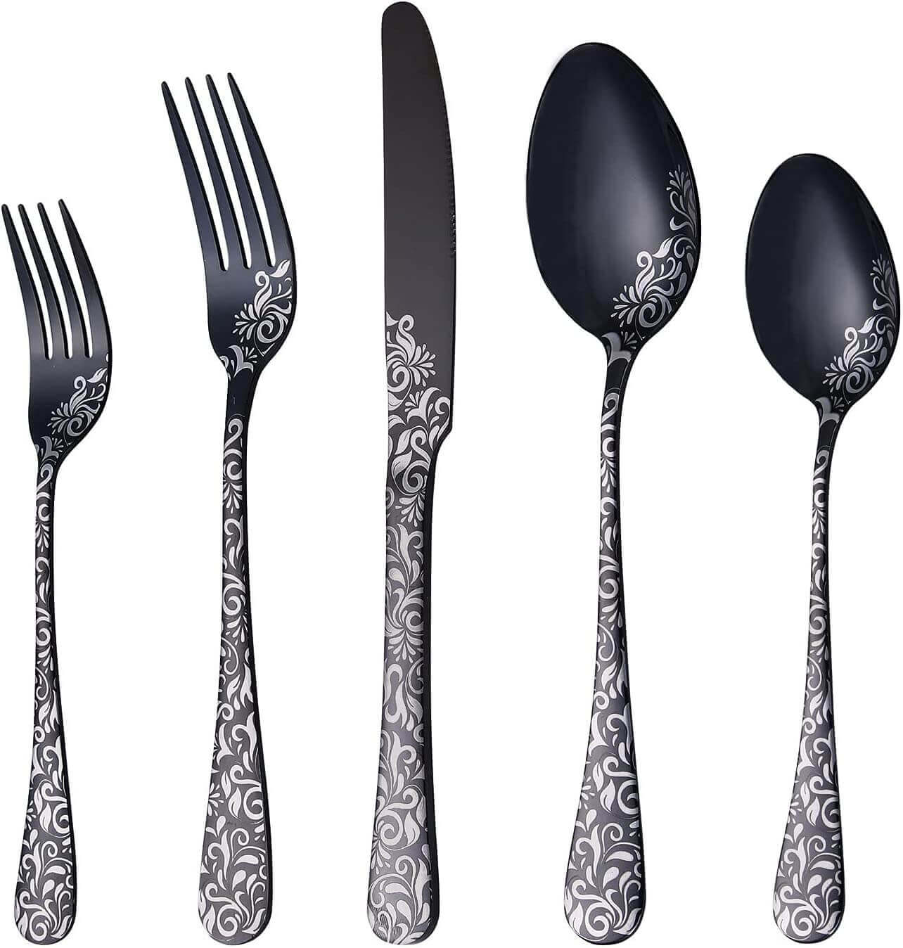 20 Pcs Black Stainless Steel Dishwasher Safe Silverware Flatware Cutlery Set - Bevelse