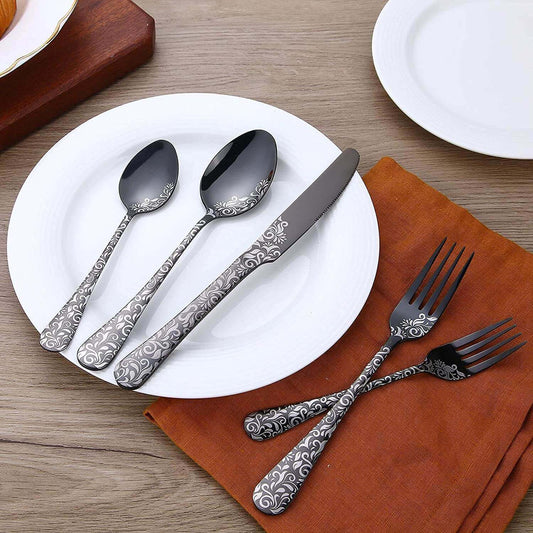 20 Pcs Black Stainless Steel Dishwasher Safe Silverware Flatware Cutlery Set - Bevelse