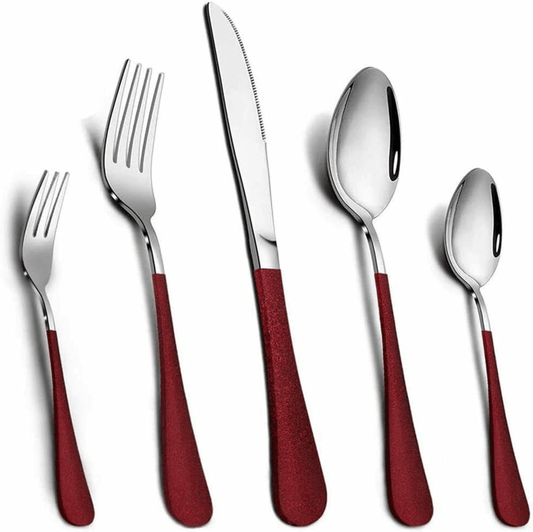 20Pcs Stainless Steel Silver/Red Cutlery For Sale
