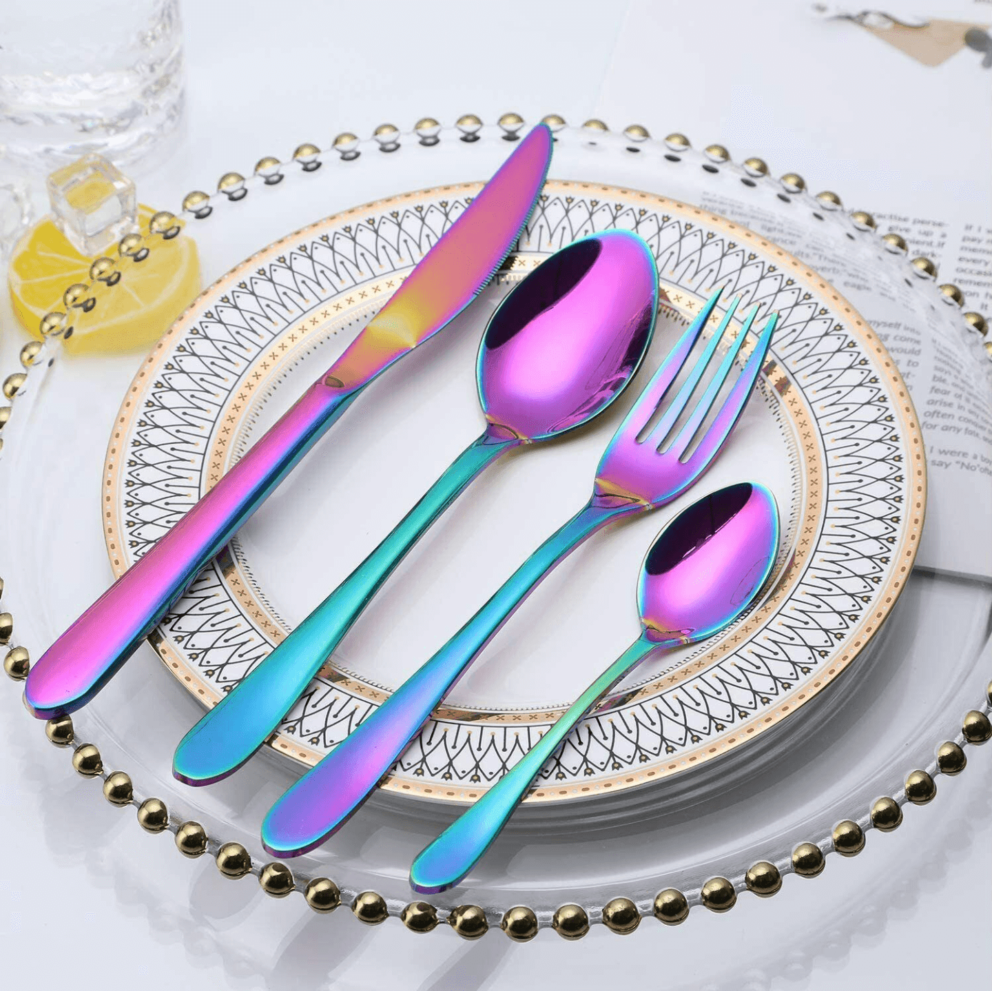 24Pcs Stainless Steel Rainbow Cutlery Flatware Set For Sale