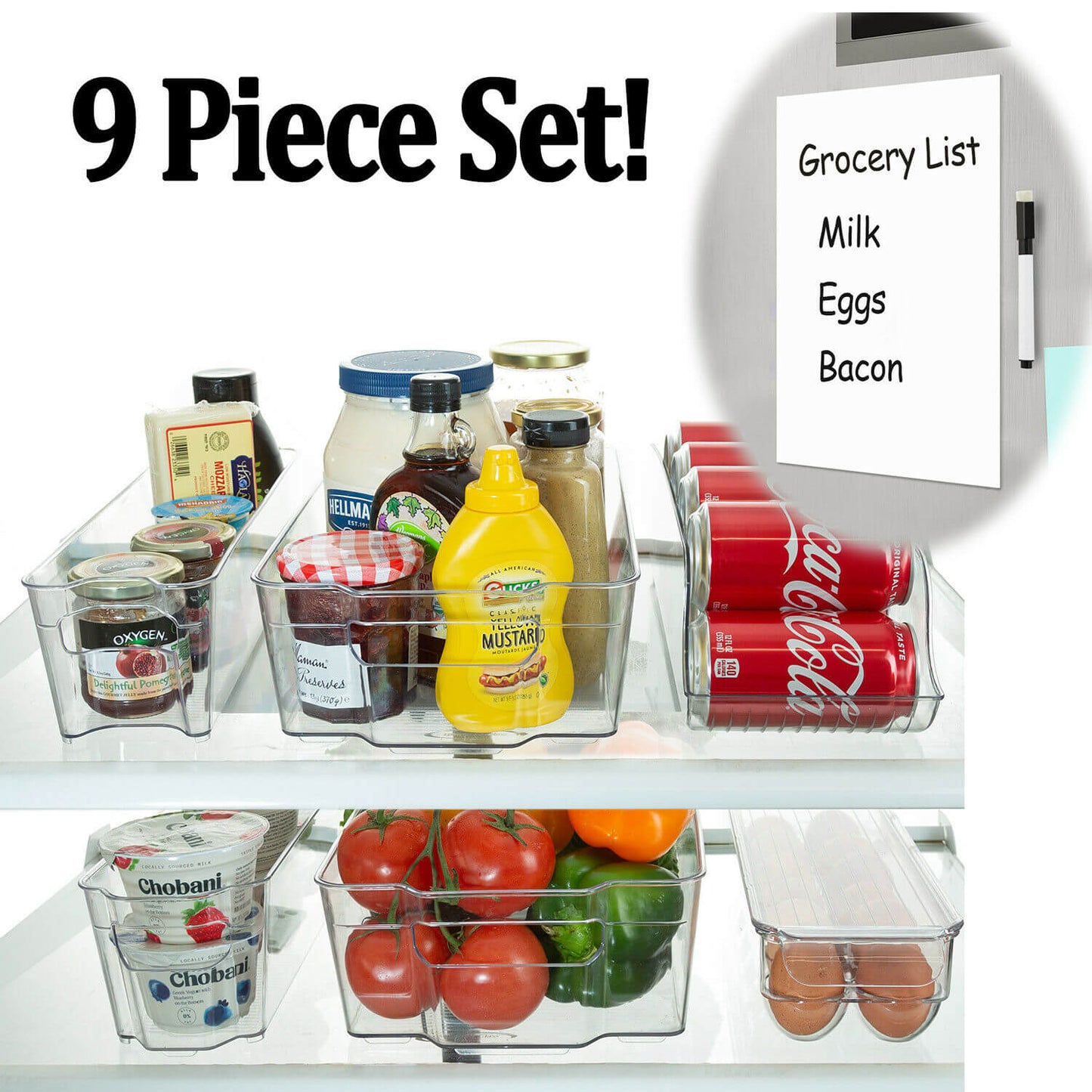 9Pcs Stackable Fridge Drawer Food Storage Organizer Bins - Bevelse