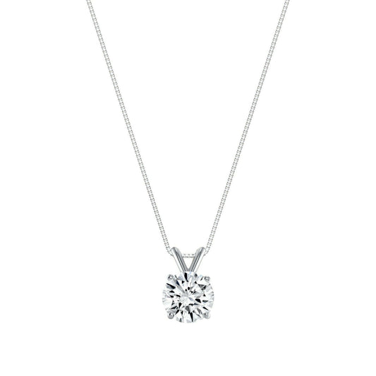 1 Ct Round Brilliant Cut Solid 14K White Gold Solitaire Pendant 18" Necklace - Bevelse